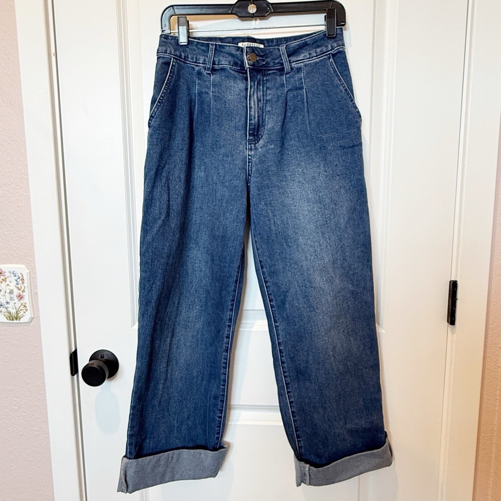 Bagatelle Collection Pleated Wide Leg Jeans Size 27 High Waist Dark Denim Casual
